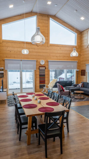 Living room and dining room at Villa Lehtoniemi